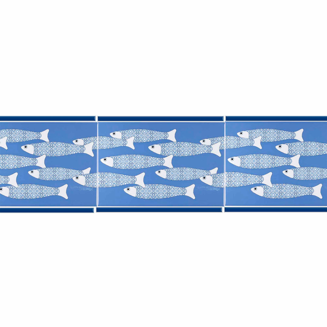 Ocean Shoal Mid Blue Border Tile - Rectangular - 30x20cm (12x8 inches)