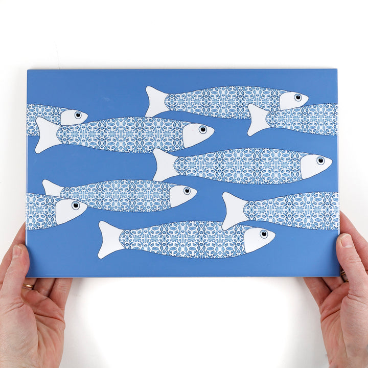 Ocean Shoal Mid Blue Border Tile - Rectangular - 30x20cm (12x8 inches)