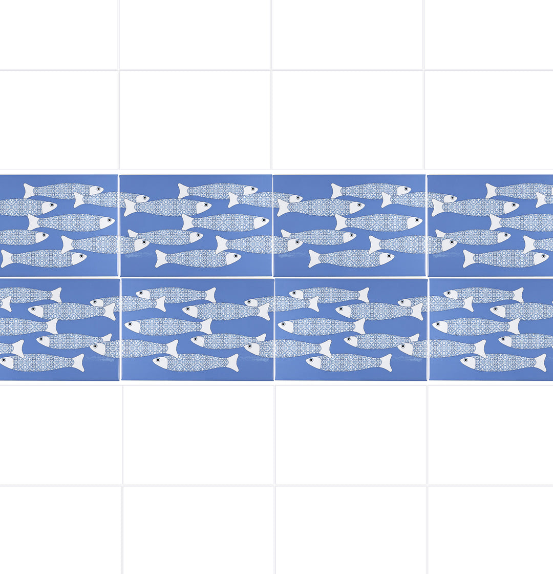 Ocean Shoal Mid Blue Border Tile - Rectangular - 30x20cm (12x8 inches)