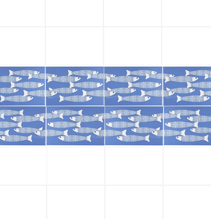 Ocean Shoal Mid Blue Border Tile - Rectangular - 30x20cm (12x8 inches)