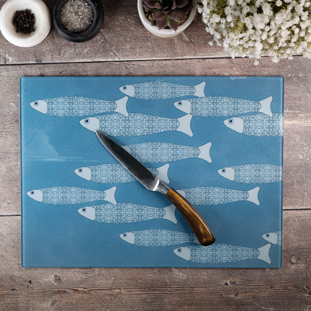 SALE - Large Rectangular Grey/Blue Ocean Shoal - Chopping Board (smooth)