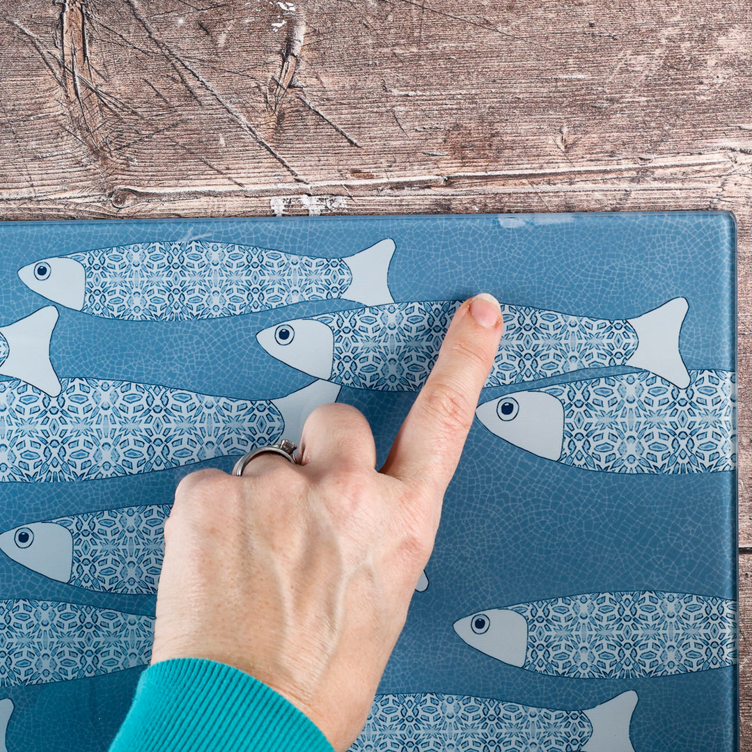 SALE - Large Rectangular Grey/Blue Ocean Shoal - Chopping Board (smooth)