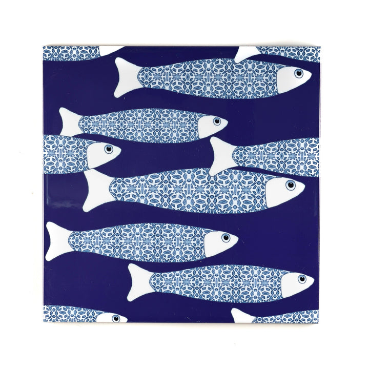 SALE SECONDS SET of 3 x 20cm Navy blue Ocean Shoal tiles