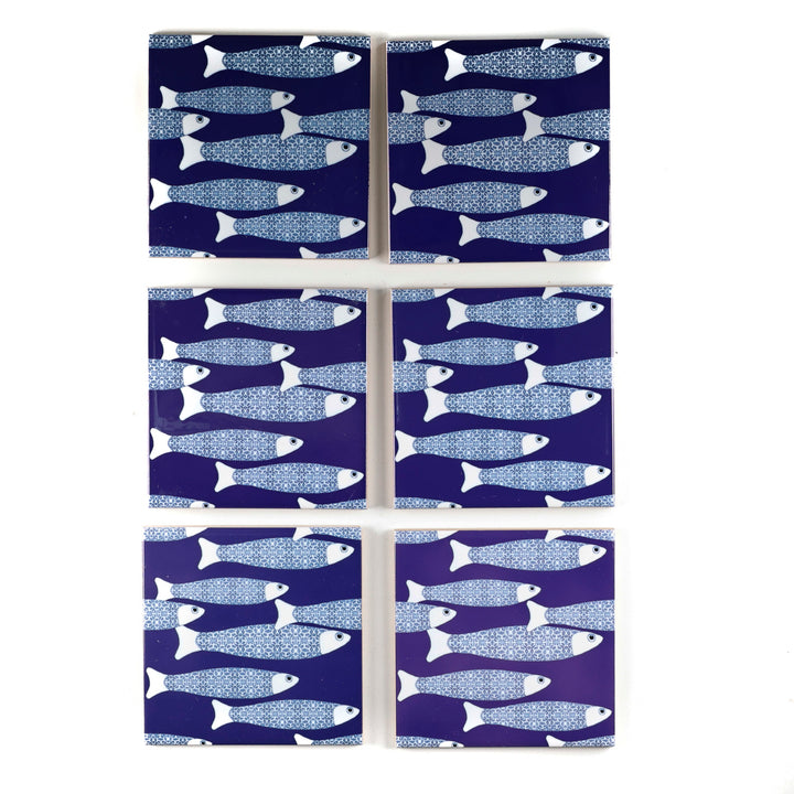 SALE SECONDS - Set of 6x 10.8cm - Navy Blue Ocean Shoal tiles