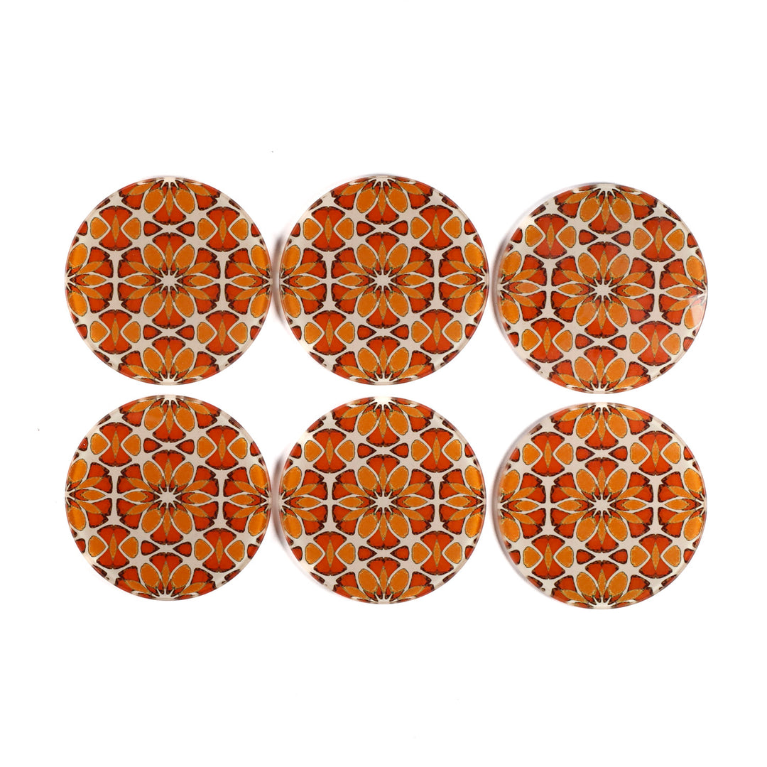 SALE SET - 6x Circular Moroccan Flower Glass Coasters - Apricot/Orange
