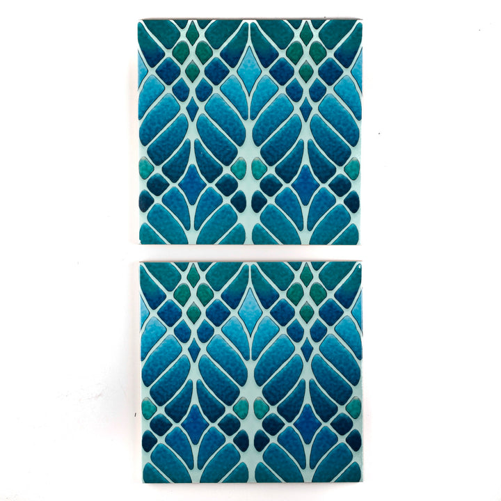 SALE - 2 x 15.2cm Large Scale Green/Blue Interwoven Trees