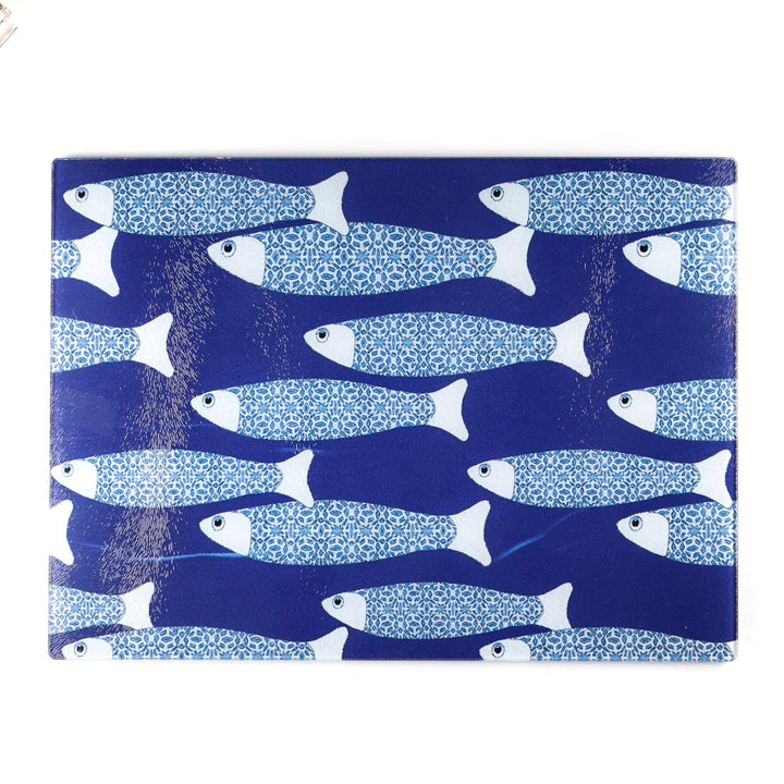 SALE SECOND - Large Rectangular Navy Blue Ocean Shoal - Chopping Board (textured)