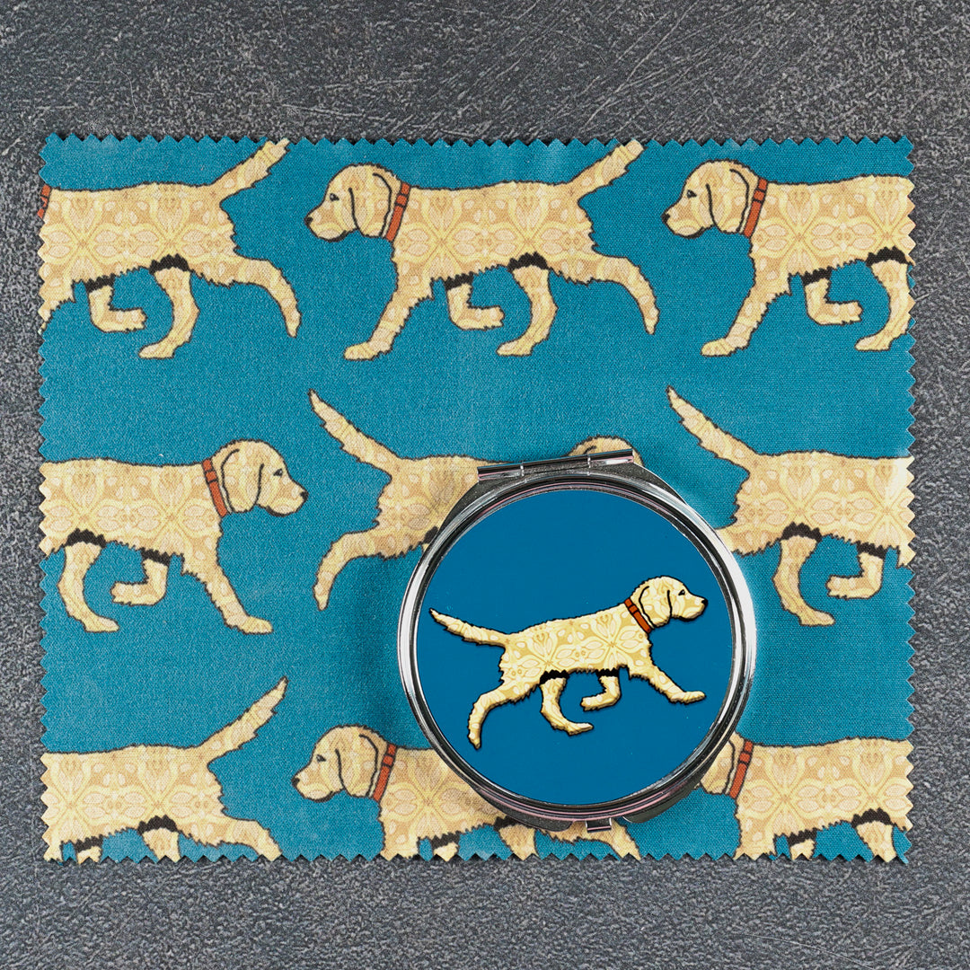 Labradoodle (Blonde on Teal) Compact Folding Mirror