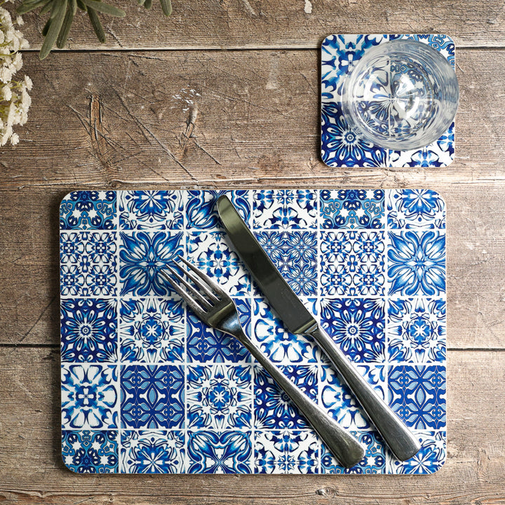 Mixed Tile Design Placemat - Blue &amp; White