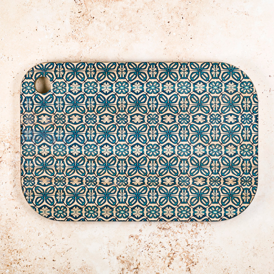 SALE SECOND - Turquoise Turkish Flower Wooden Chopping Board
