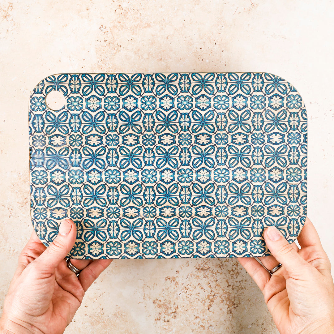 SALE SECOND - Turquoise Turkish Flower Wooden Chopping Board