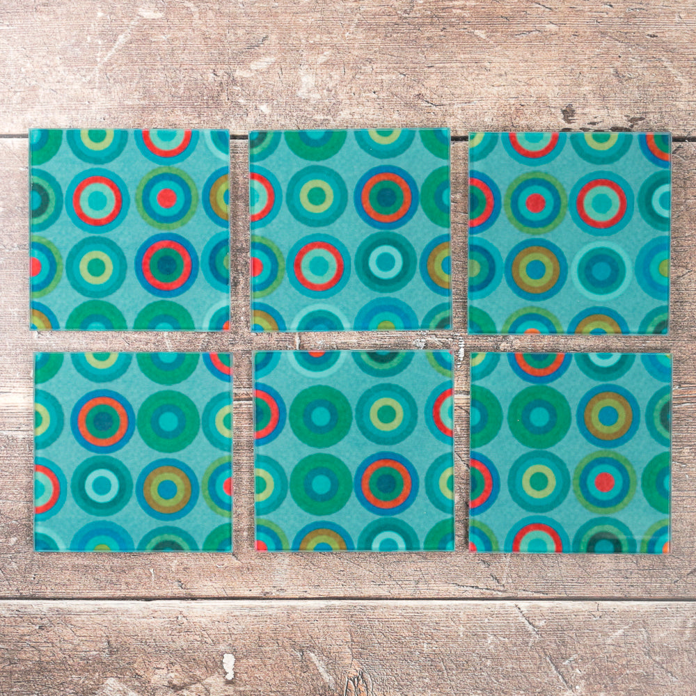 Colourful Circles on Blue - Coaster Set