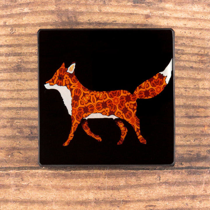Set of Patterned Fox on Black Coasters
