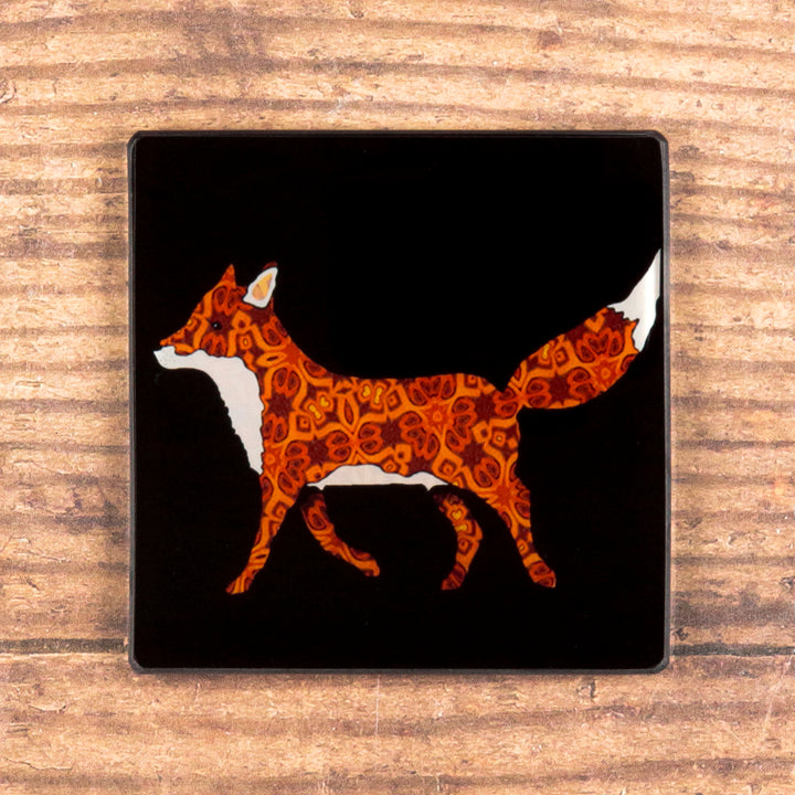 Set of Patterned Fox on Black Coasters