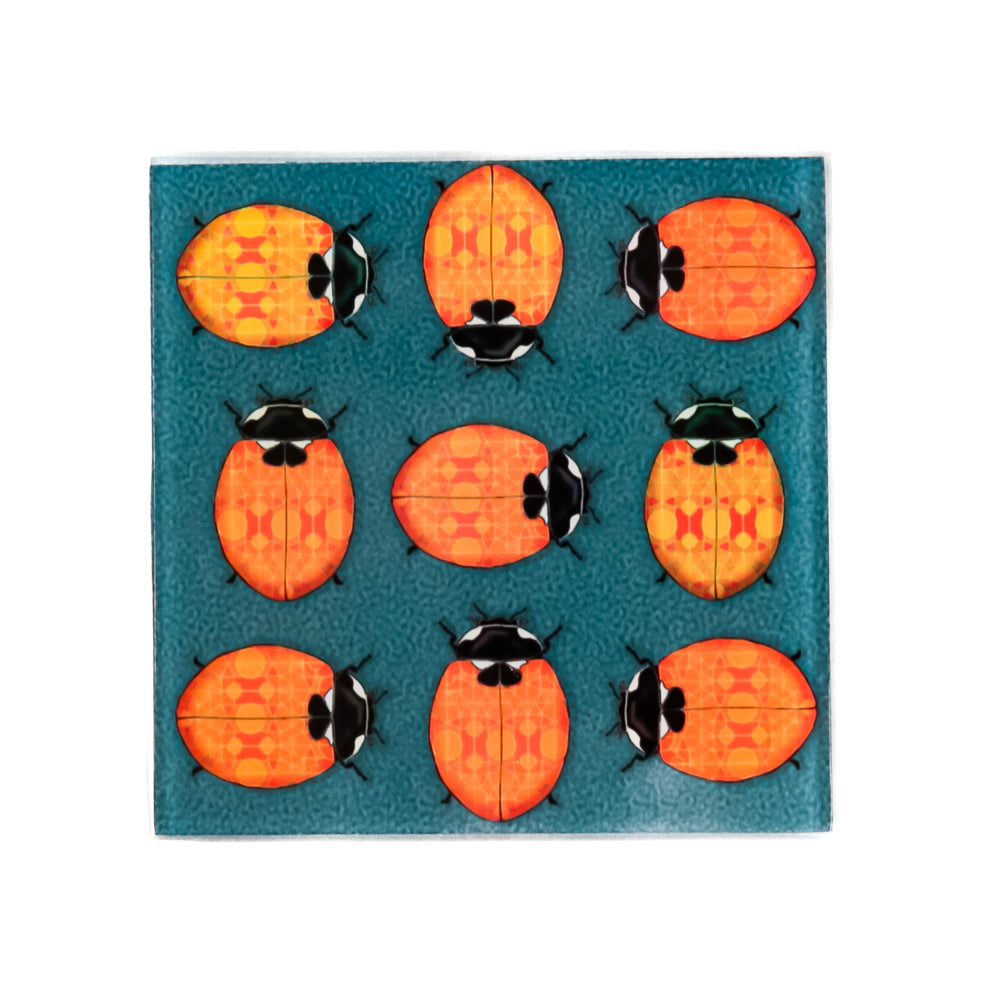 Red Ladybird/Lanternbug on Dark Grey Coasters