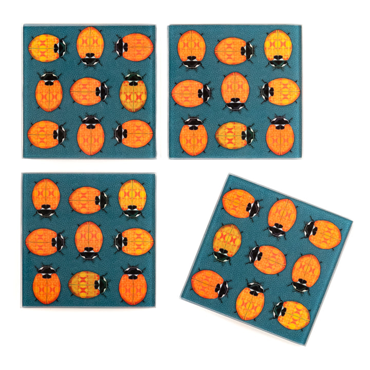 Red Ladybird/Lanternbug on Dark Grey Coasters