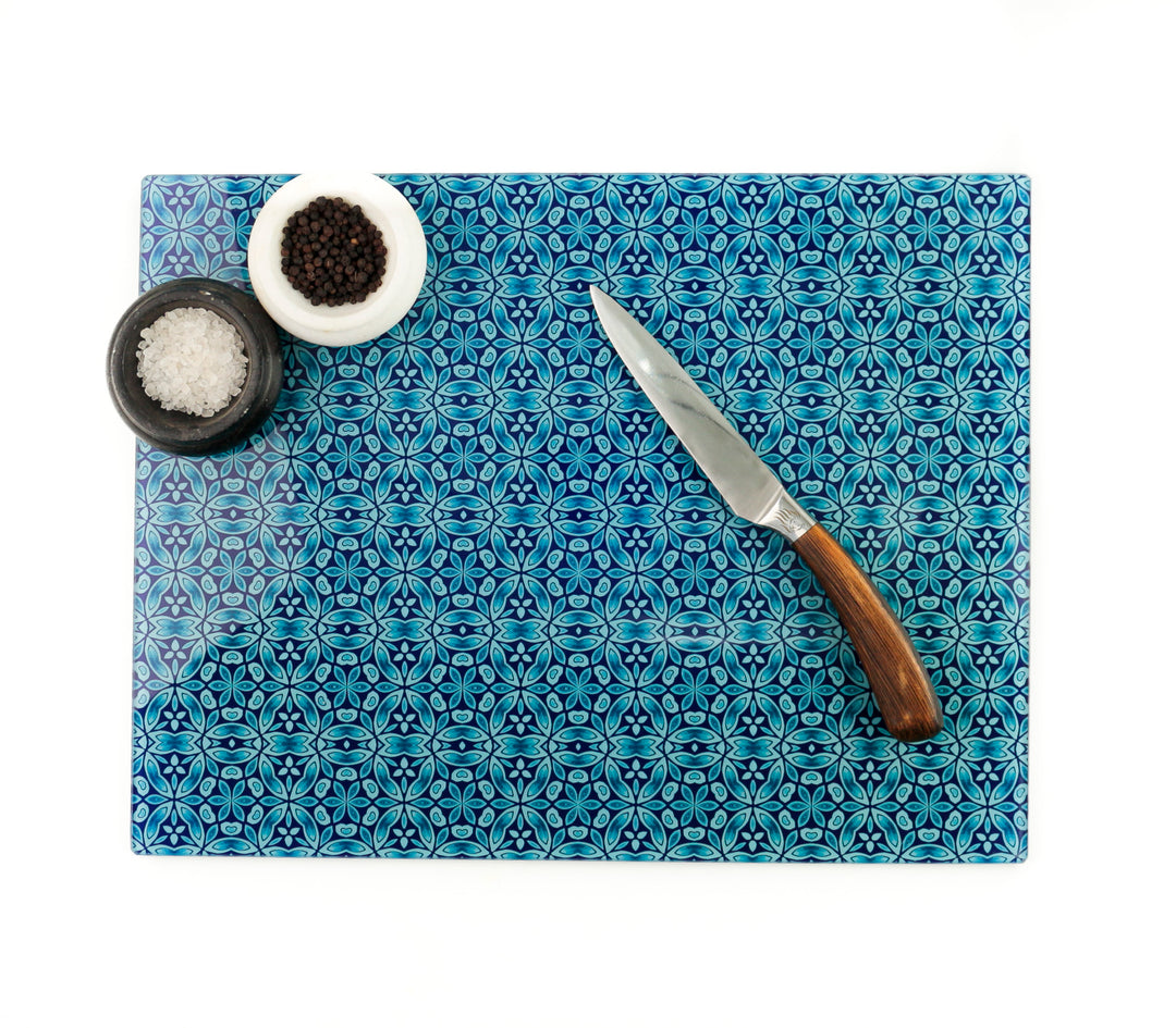 SALE -  Liberty Dark Blue Flower Worktop Protector (large rectangular/textured)