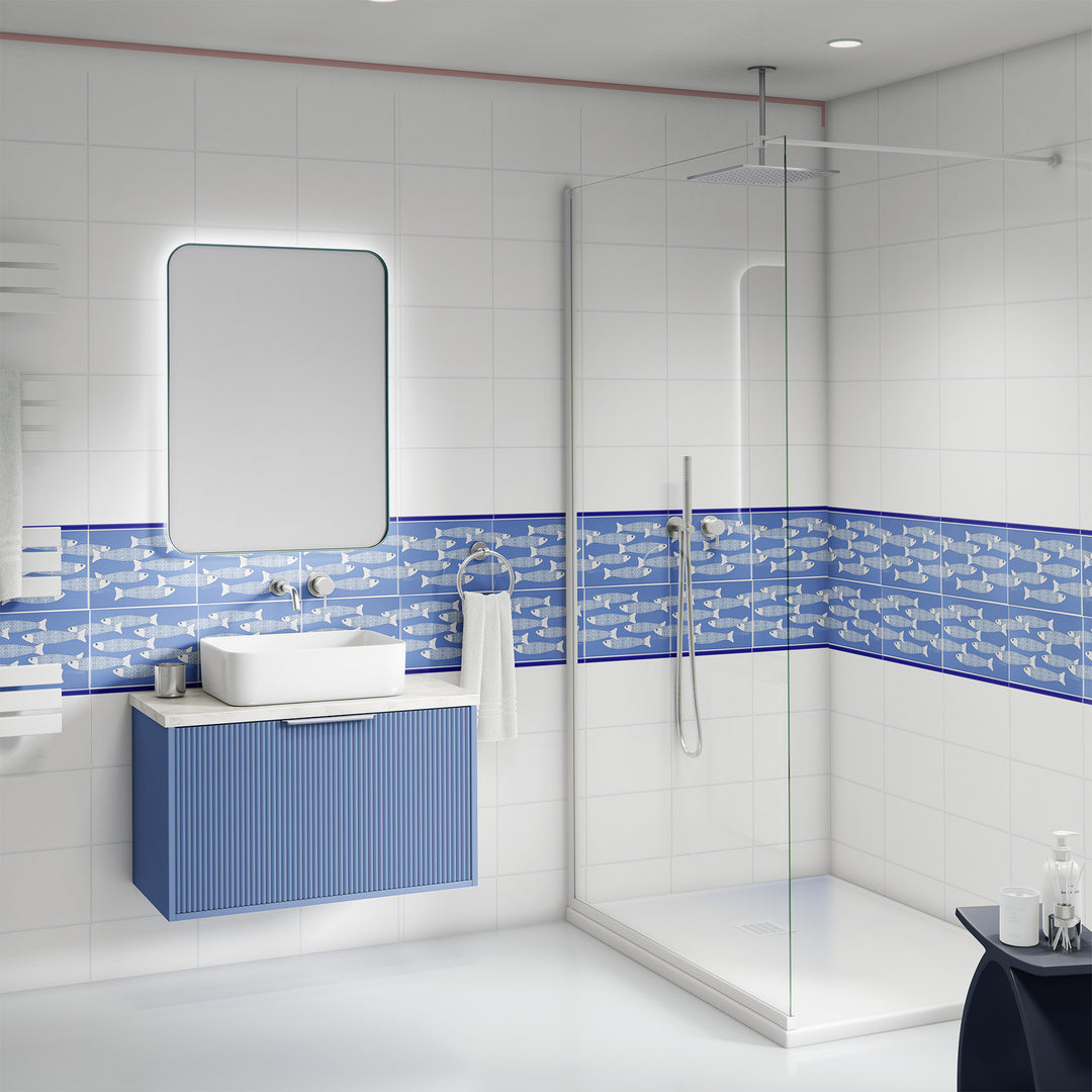 Ocean Shoal Mid Blue Border Tile - Rectangular - 30x20cm (12x8 inches)