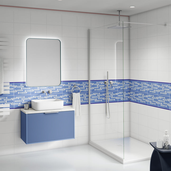 Ocean Shoal Mid Blue Border Tile - Rectangular - 30x20cm (12x8 inches)