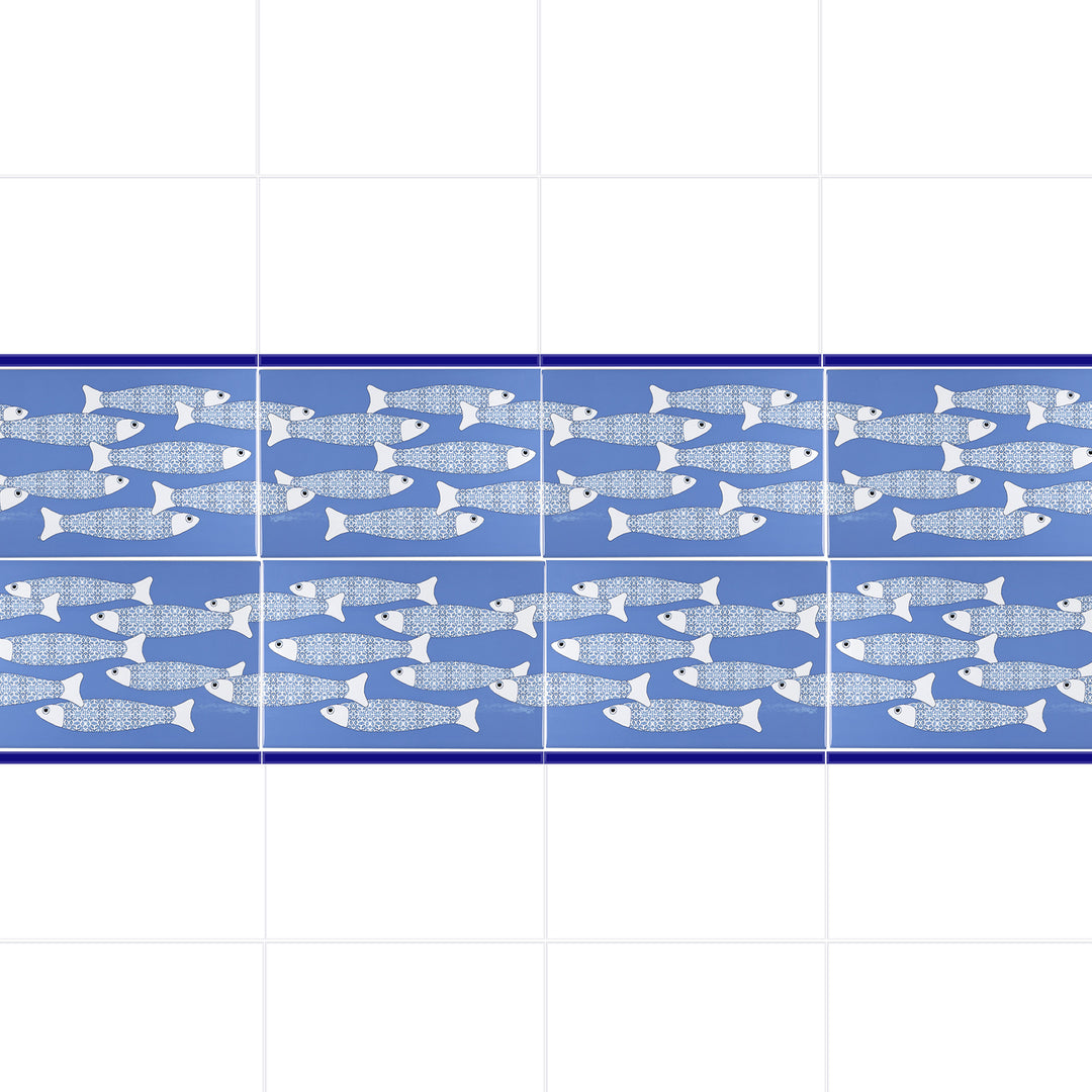 Ocean Shoal Mid Blue Border Tile - Rectangular - 30x20cm (12x8 inches)