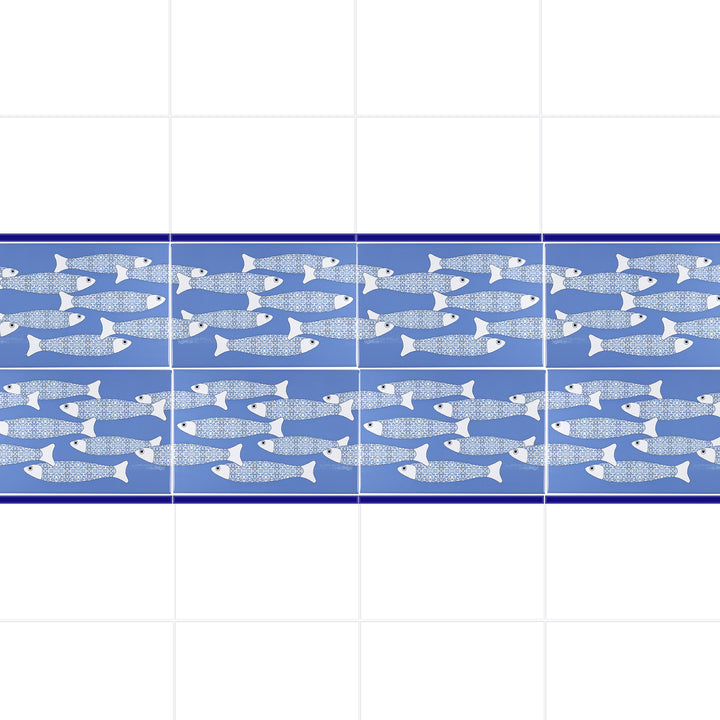 Ocean Shoal Mid Blue Border Tile - Rectangular - 30x20cm (12x8 inches)