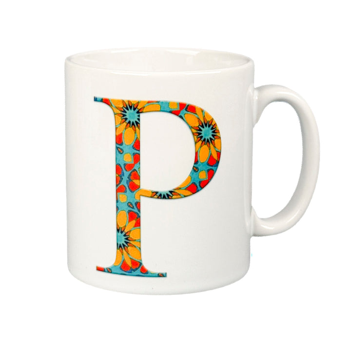 Initials, Letters &amp; Symbols Mug - Moroccan Flower (Orange / Teal)