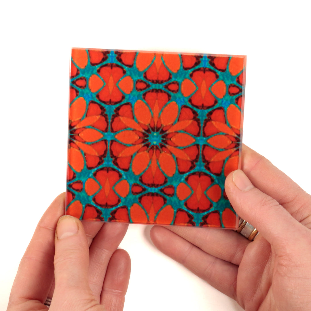 "Red Poppy" - Moroccan Flower - Glass Coaster Set