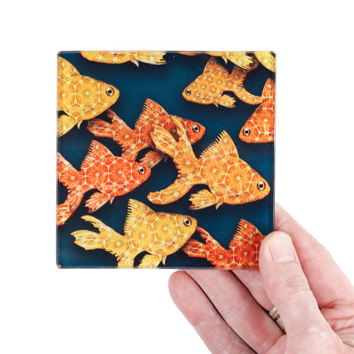 SALE - Pair of Goldfish on Dark Grey/Black coasters