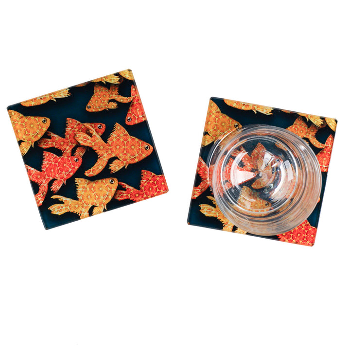 SALE - Pair of Goldfish on Dark Grey/Black coasters