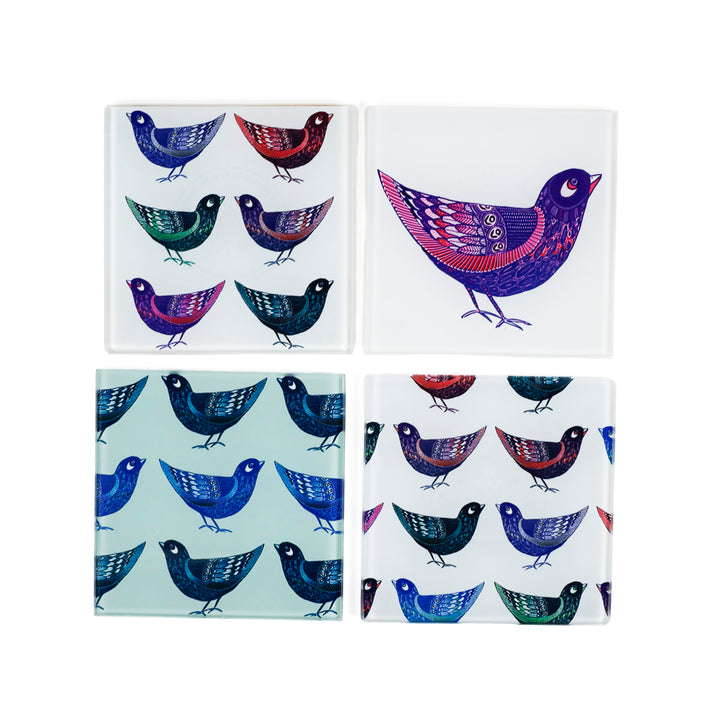 SALE - Set of 4x Partridge Design Square Glass Coasters