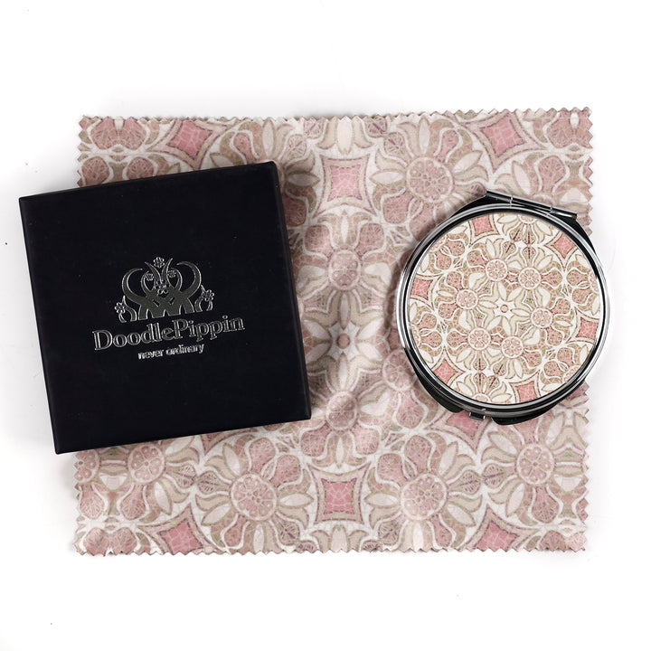 SALE - Pomegranate - Pink - Round Folding Mirror and Lens Cloth