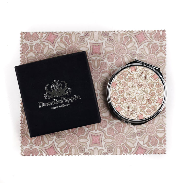 SALE - Pomegranate - Pink - Round Folding Mirror and Lens Cloth