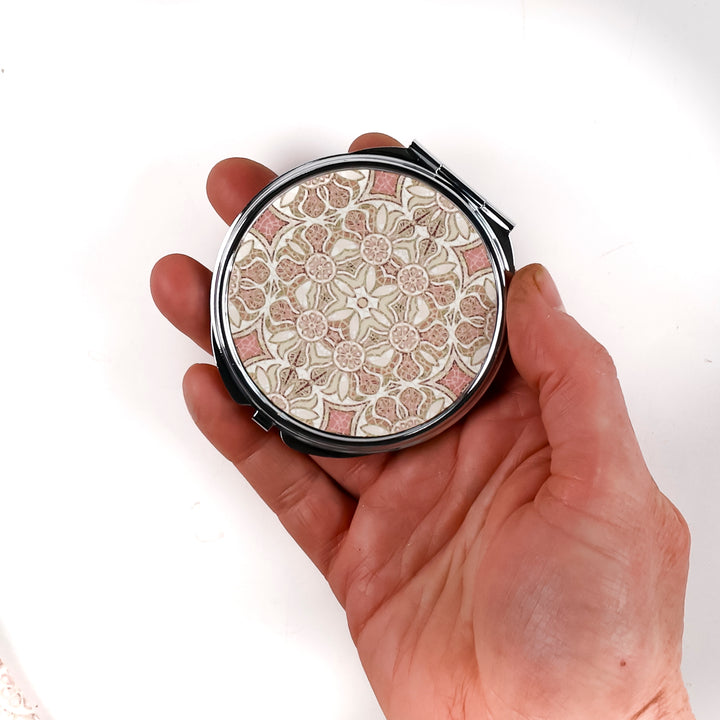 SALE - Pomegranate - Pink - Round Folding Mirror and Lens Cloth