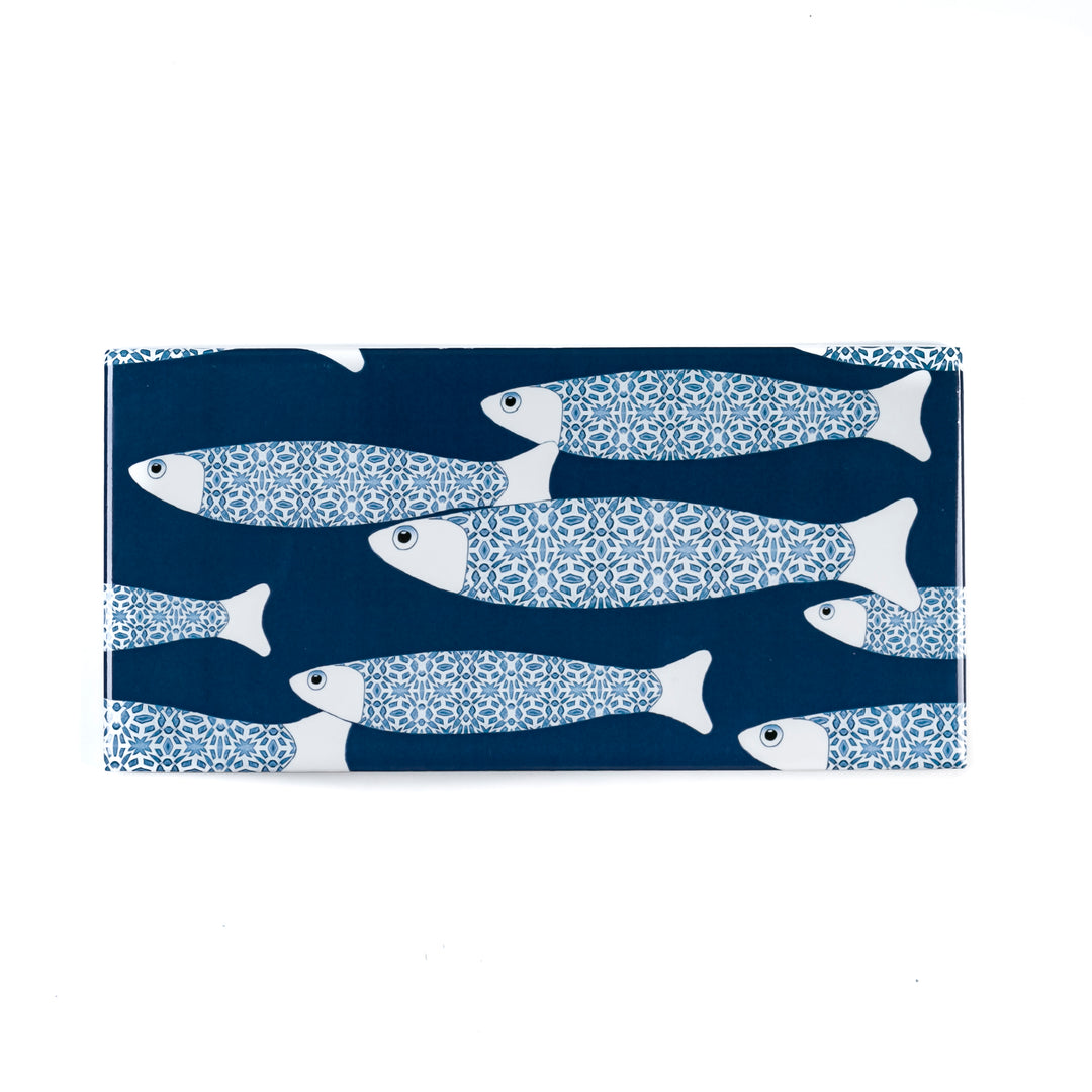 Navy Blue Ocean Shoal tiles - 20x10cm -  FIRED INK Version