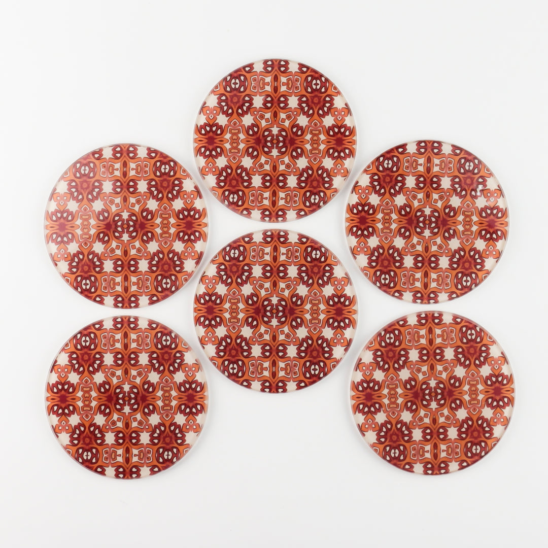Ochre and Cream Cogs Design Coaster Set