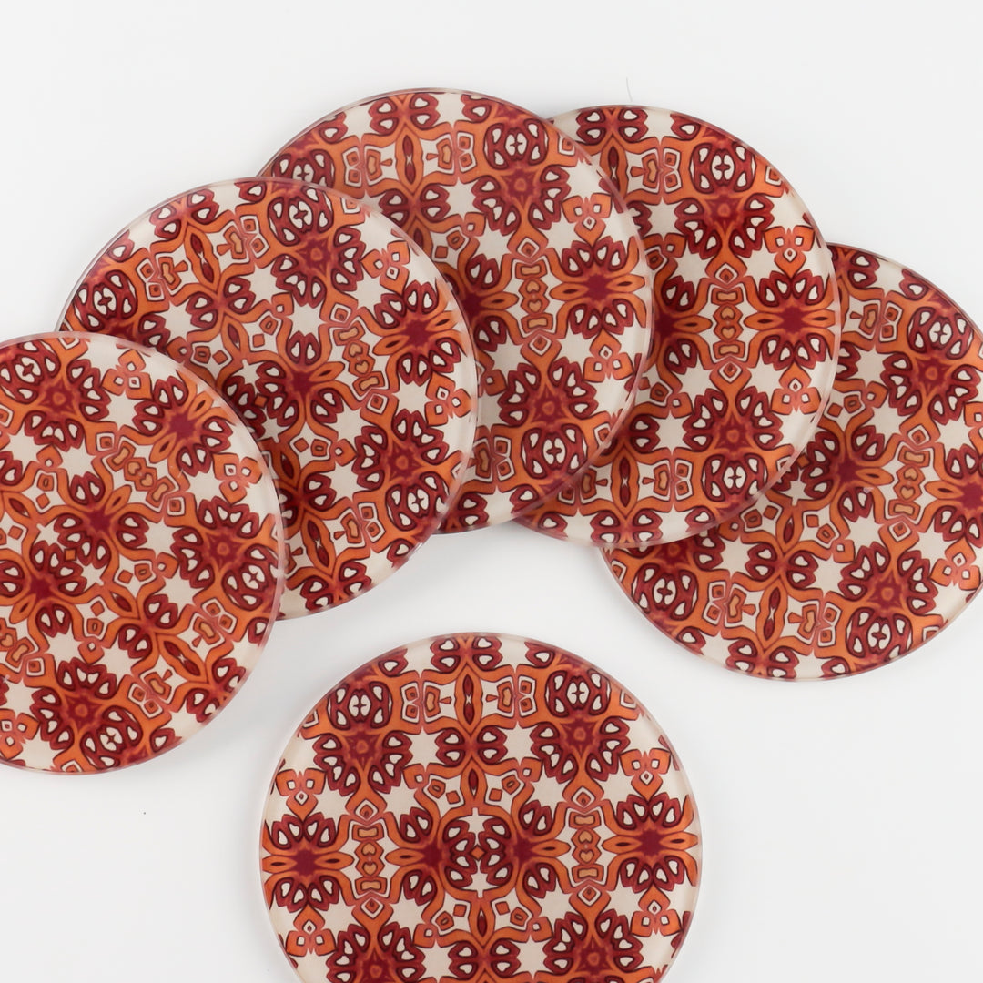 Ochre and Cream Cogs Design Coaster Set