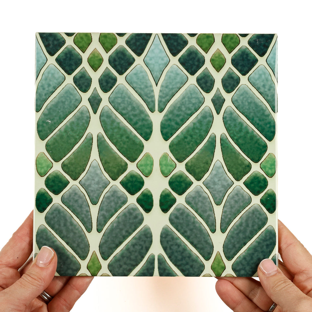 SALE SECONDS SET of 2 x 20cm Green Interwoven Tree tiles (large scale)