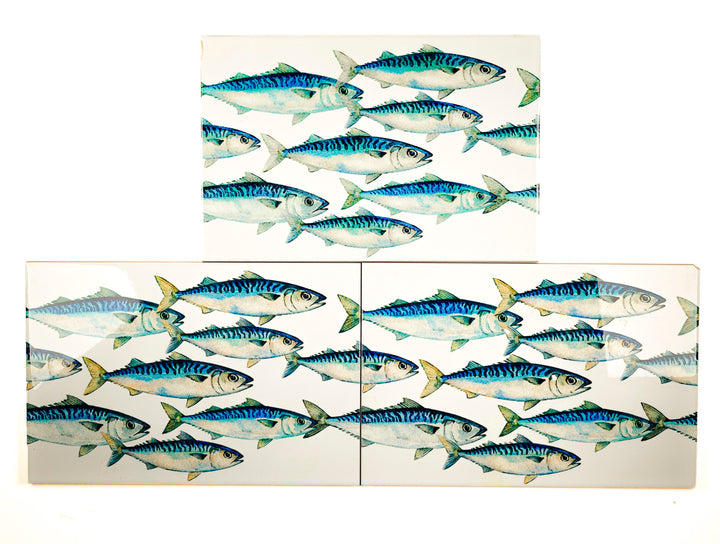 SALE SECONDS - 3x Mackerel Shoal - Large Rectangular Tiles - 30x20cm