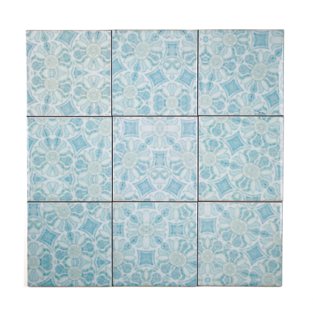 SALE SECONDS - Set of 9 x 10.8cm Pomegranate Hazy Tiles - Aqua - large scale