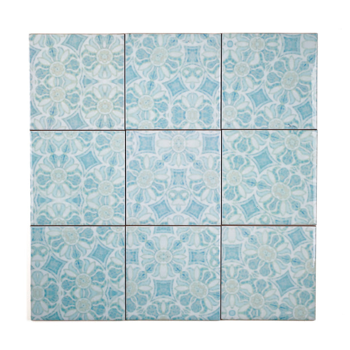 SALE SECONDS - Set of 9 x 10.8cm Pomegranate Hazy Tiles - Aqua - large scale
