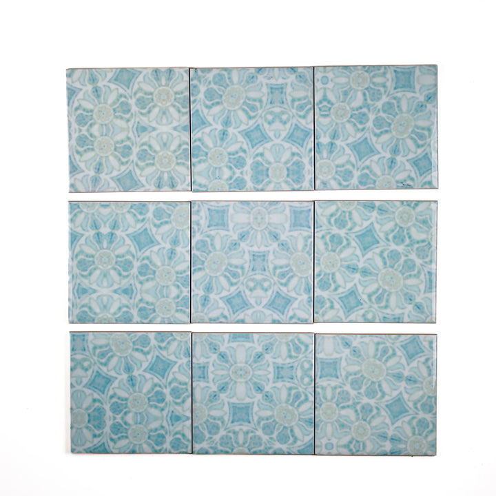 SALE SECONDS - Set of 9 x 10.8cm Pomegranate Hazy Tiles - Aqua - large scale