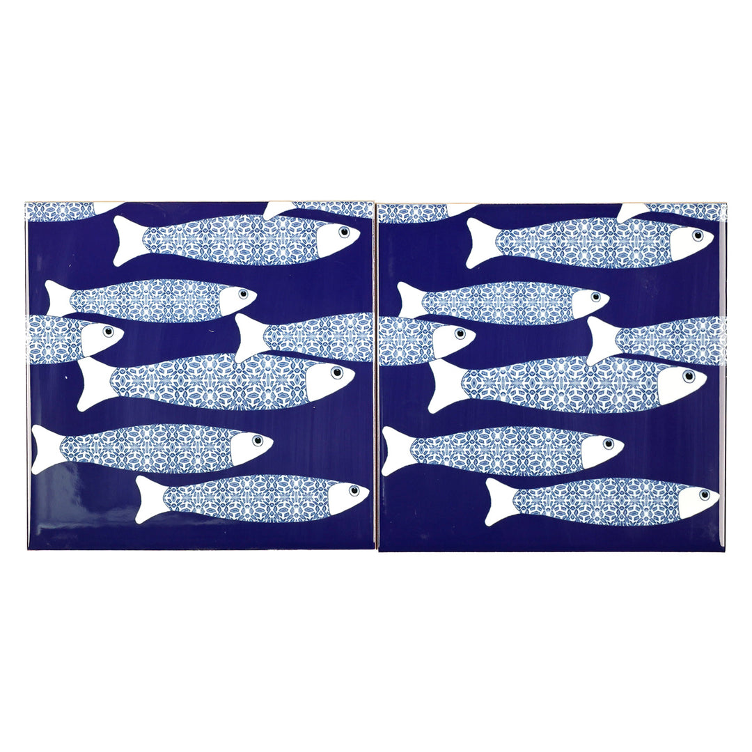 SALE SECONDS - SET of 2 x 15.2cm Navy blue ocean shoal (border version)