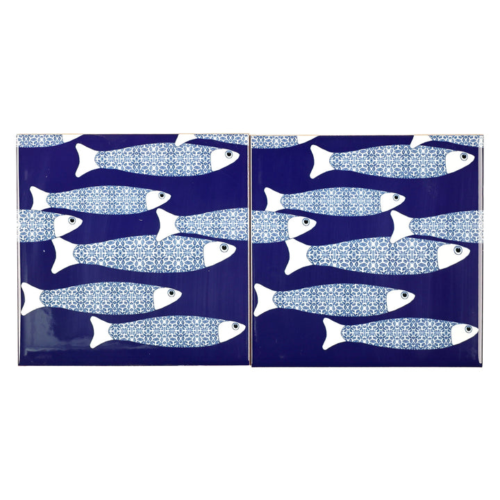 SALE SECONDS - SET of 2 x 15.2cm Navy blue ocean shoal (border version)
