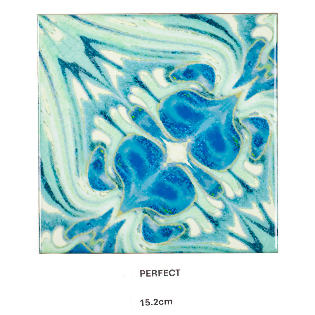 SALE - Set of 6 x 15.2cm Vintage Bouquet Tiles - Blue Green - Large Scale