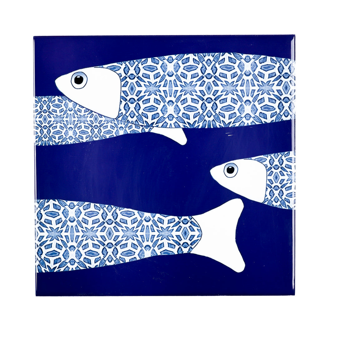 SALE SECOND SET - 4 x 20cm - Large Scale Navy Blue Ocean Shoal border tiles