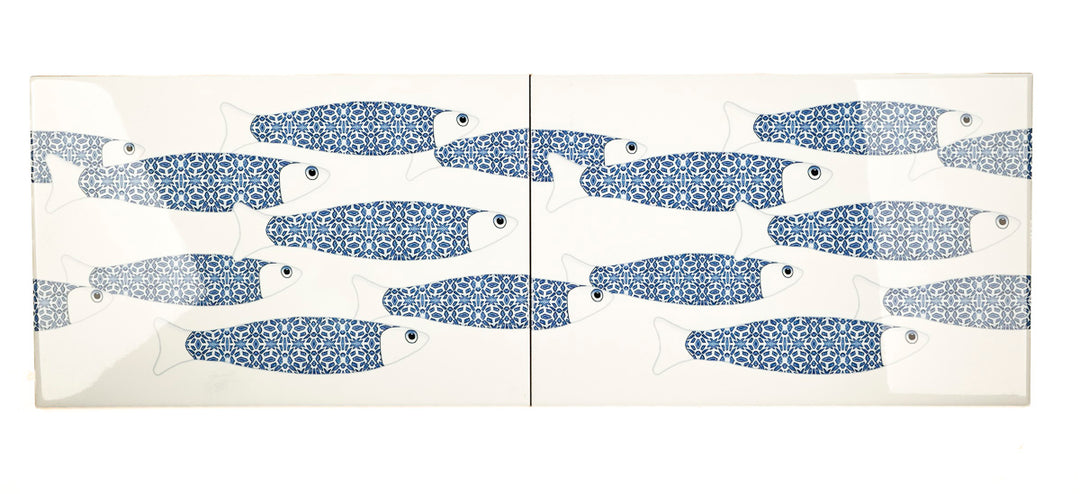 SALE SET - 2 x Blue Ocean Shoal on white - Rectangular Tiles - 30x20cm (12x8 inches)