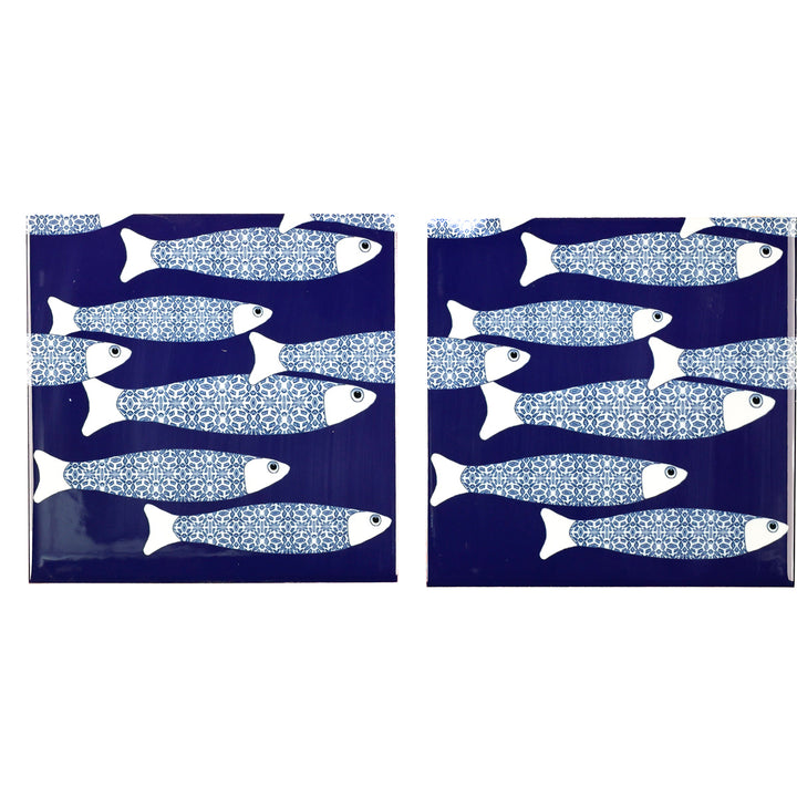 SALE SECONDS - SET of 2 x 15.2cm Navy blue ocean shoal (border version)