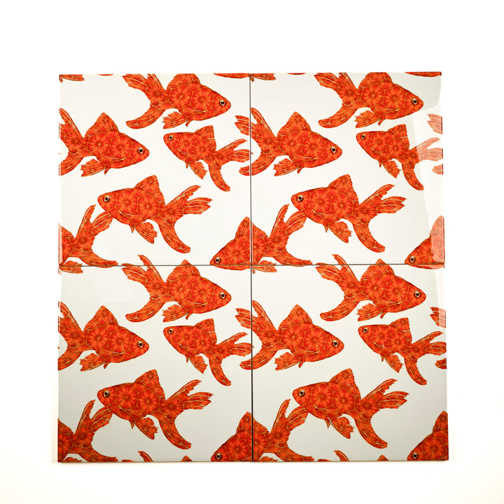 SALE SET - 4 x 20cm Goldfish Tile - Large Scale - White Background