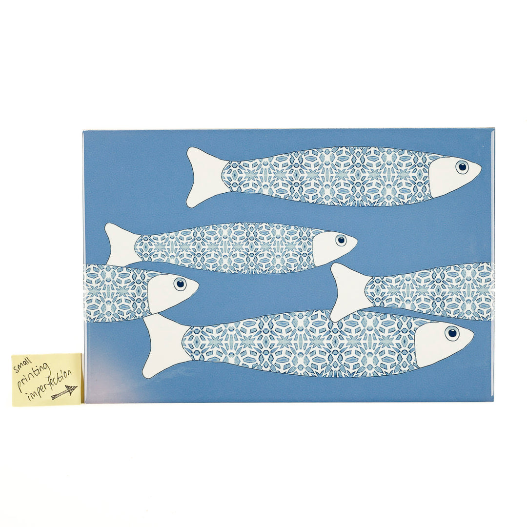 SALE SECONDS - 3x Mid Blue Ocean Shoal - Border version - Large Rectangular Tiles - 30x20cm