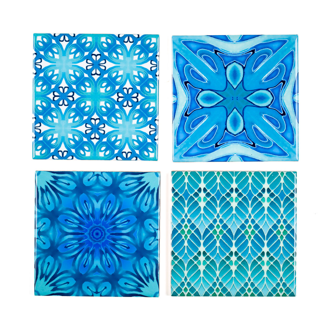 SALE - SET of 4 x 10.8cm Mixed Turquoise Tiles